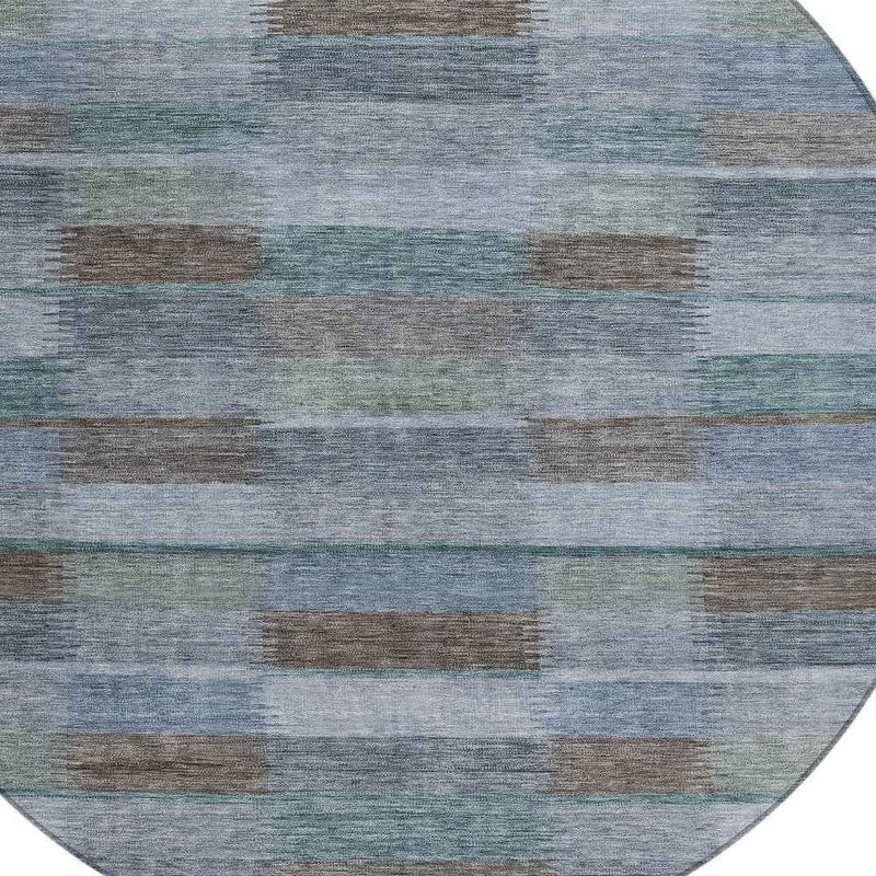 8' Blue Denim Blue And Brown Round Striped Washable Indoor Outdoor Area Rug