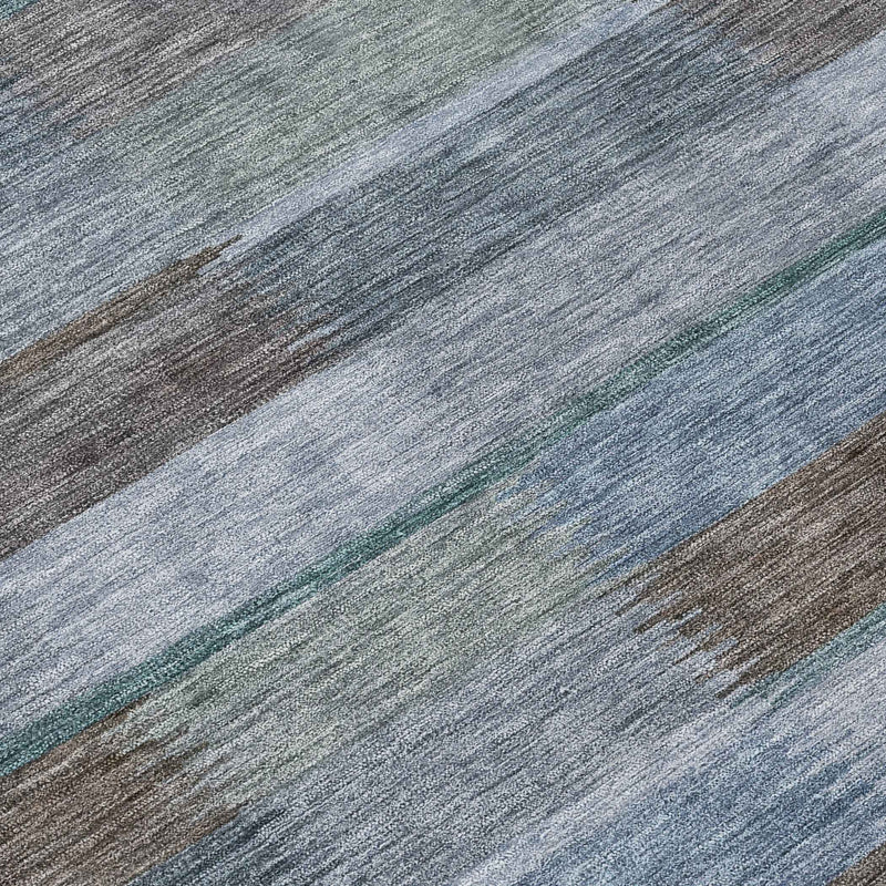 8' Blue Denim Blue And Brown Round Striped Washable Indoor Outdoor Area Rug