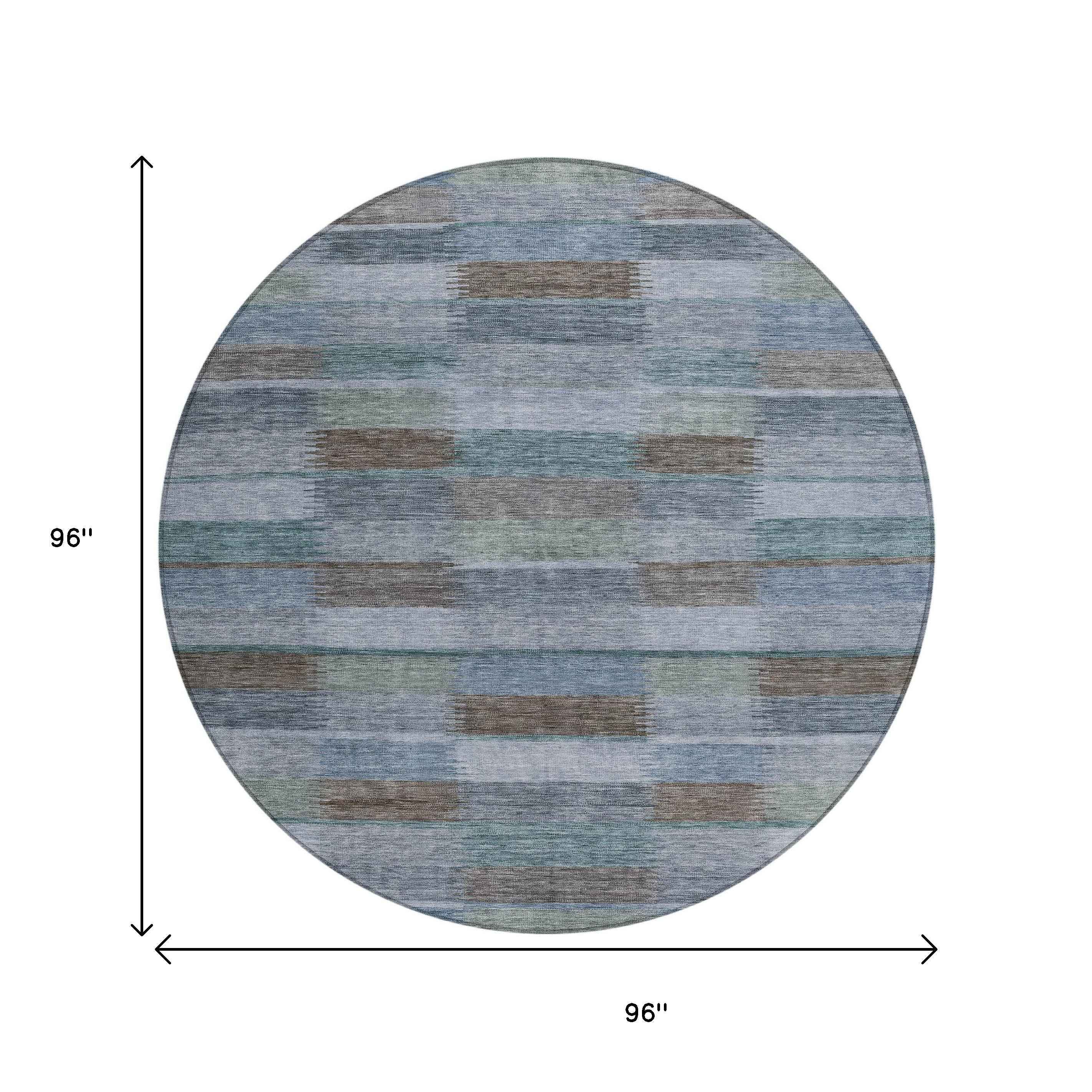8' Blue Denim Blue And Brown Round Striped Washable Indoor Outdoor Area Rug