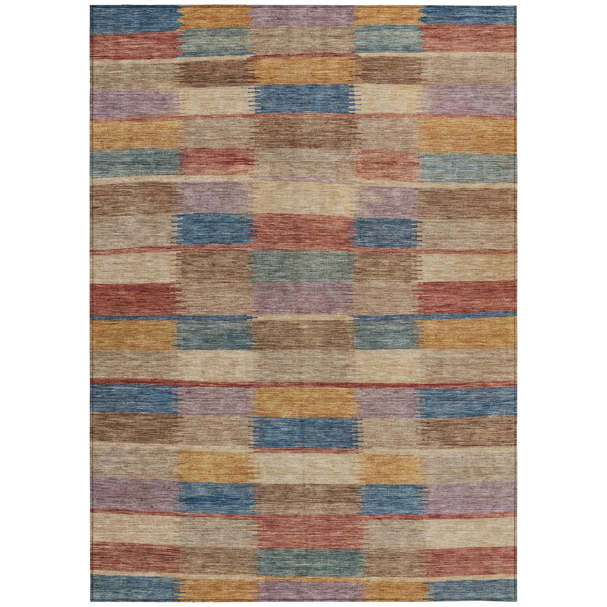 5' X 8' Beige Blue And Gold Striped Washable Indoor Outdoor Area Rug - Sports & Outdoor