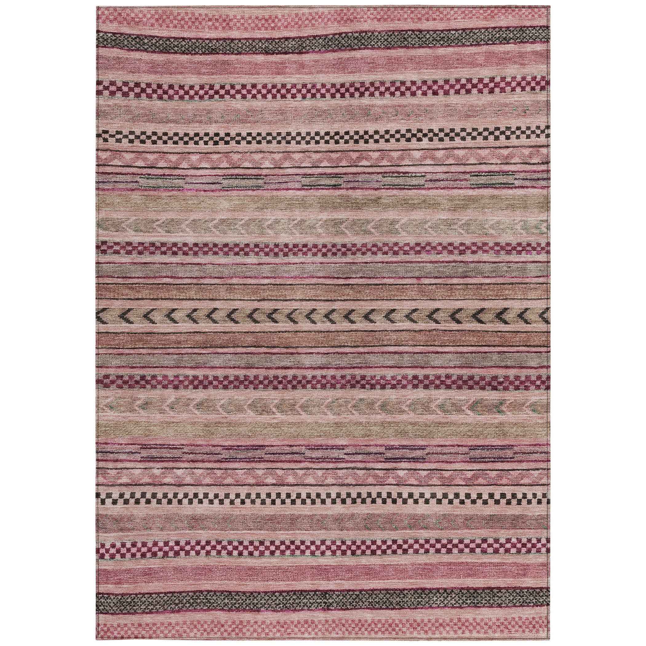 3' X 5' Pink And Taupe Striped Washable Indoor Outdoor Area Rug