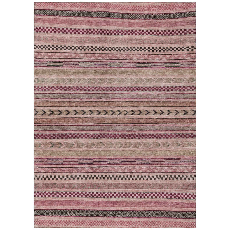 3' X 5' Pink And Taupe Striped Washable Indoor Outdoor Area Rug
