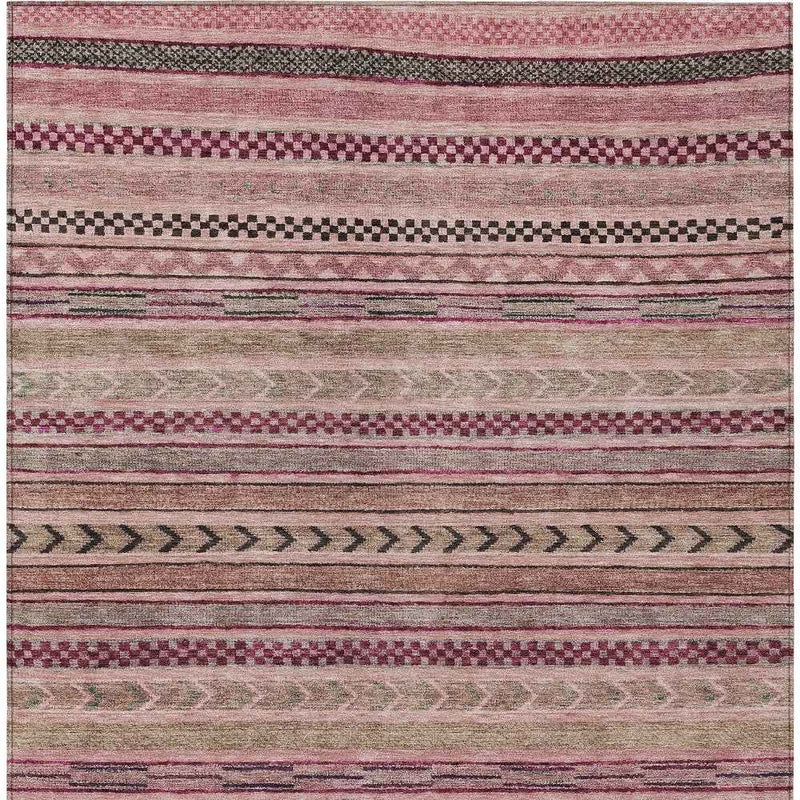3' X 5' Pink And Taupe Striped Washable Indoor Outdoor Area Rug