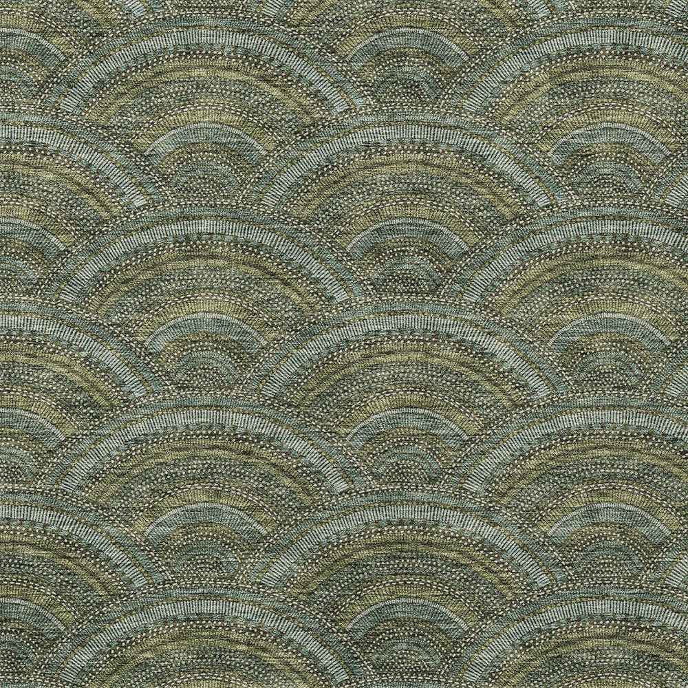 3' X 5' Olive Green Fern Green And Silver Geometric Washable Indoor Outdoor Area Rug