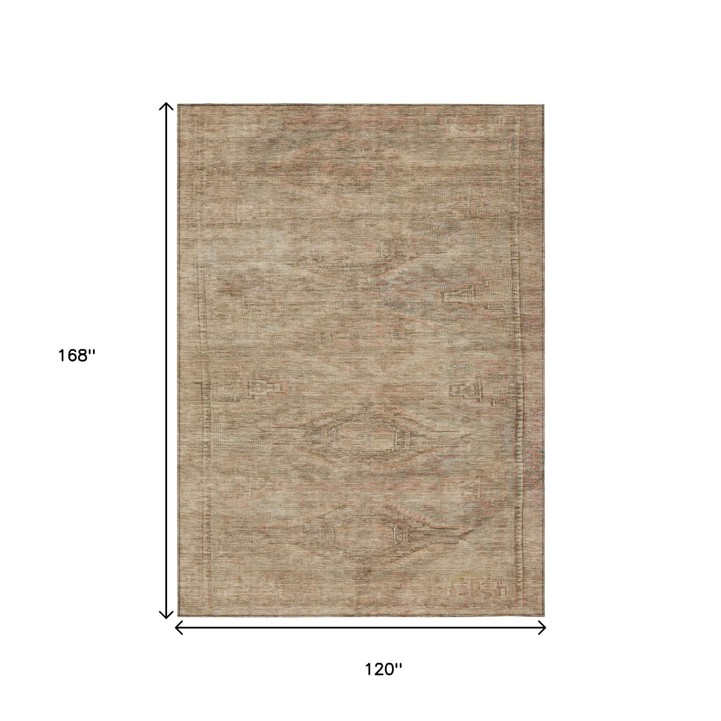 10' X 14' Beige And Taupe Aztec Washable Indoor Outdoor Area Rug