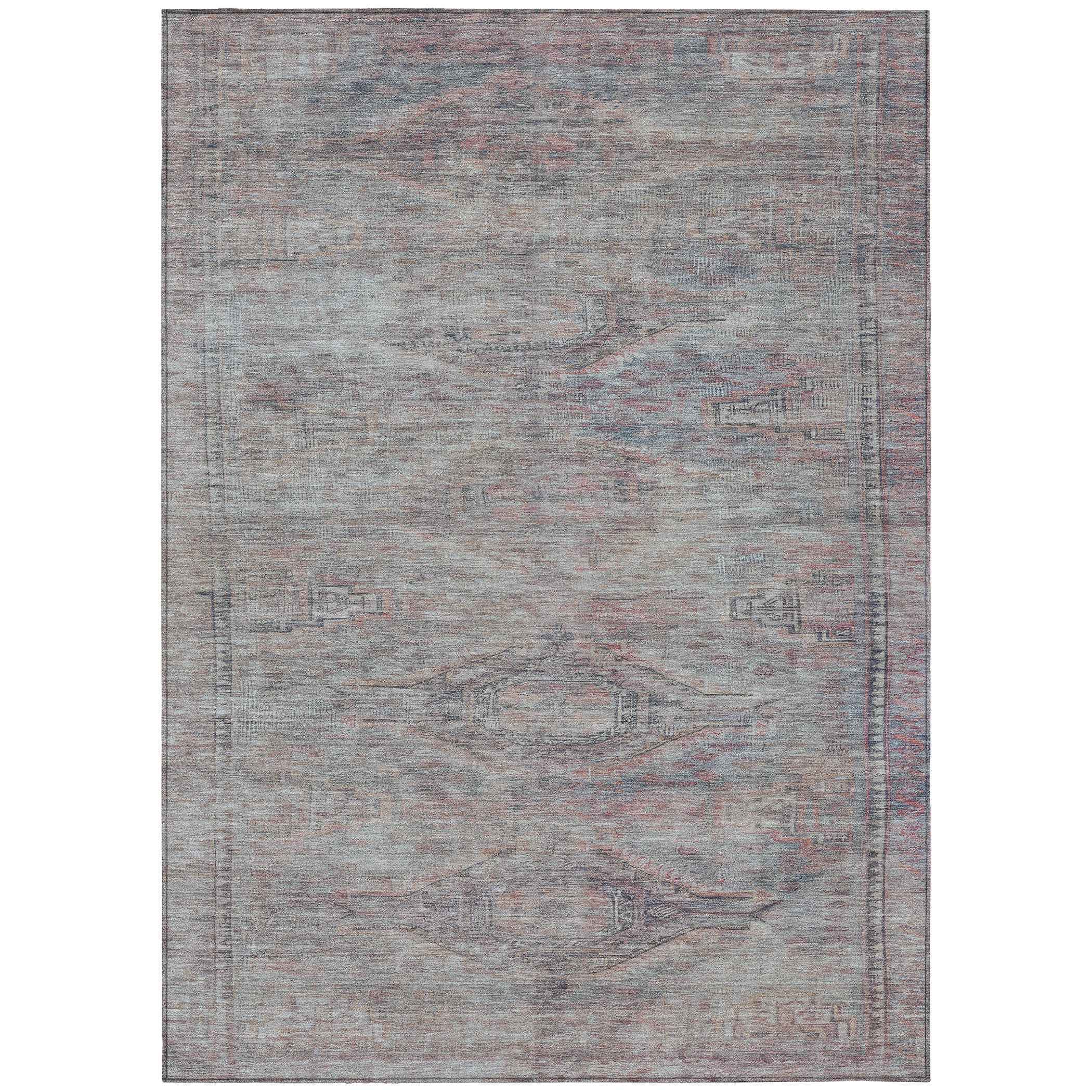 8' X 10' Pewter And Gray Aztec Washable Indoor Outdoor Area Rug