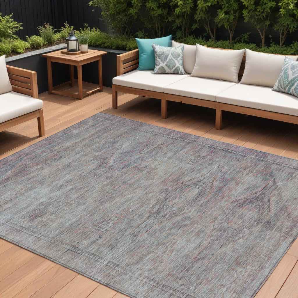 8' X 10' Pewter And Gray Aztec Washable Indoor Outdoor Area Rug