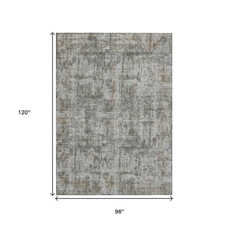 8' X 10' Pewter And Ivory Abstract Washable Indoor Outdoor Area Rug