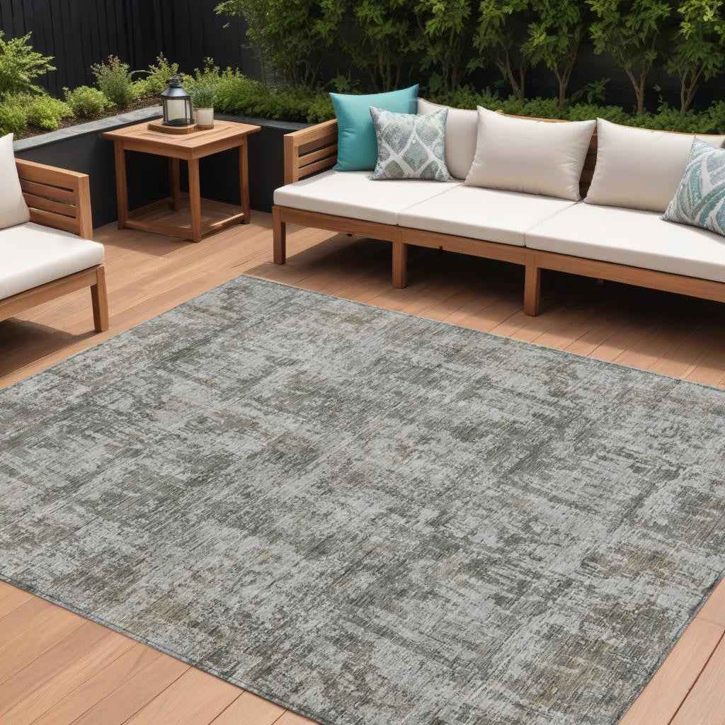 8' X 10' Pewter And Ivory Abstract Washable Indoor Outdoor Area Rug