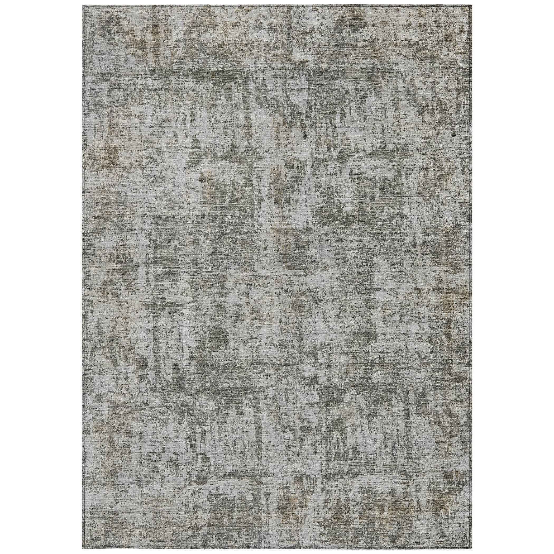 8' X 10' Pewter And Ivory Abstract Washable Indoor Outdoor Area Rug