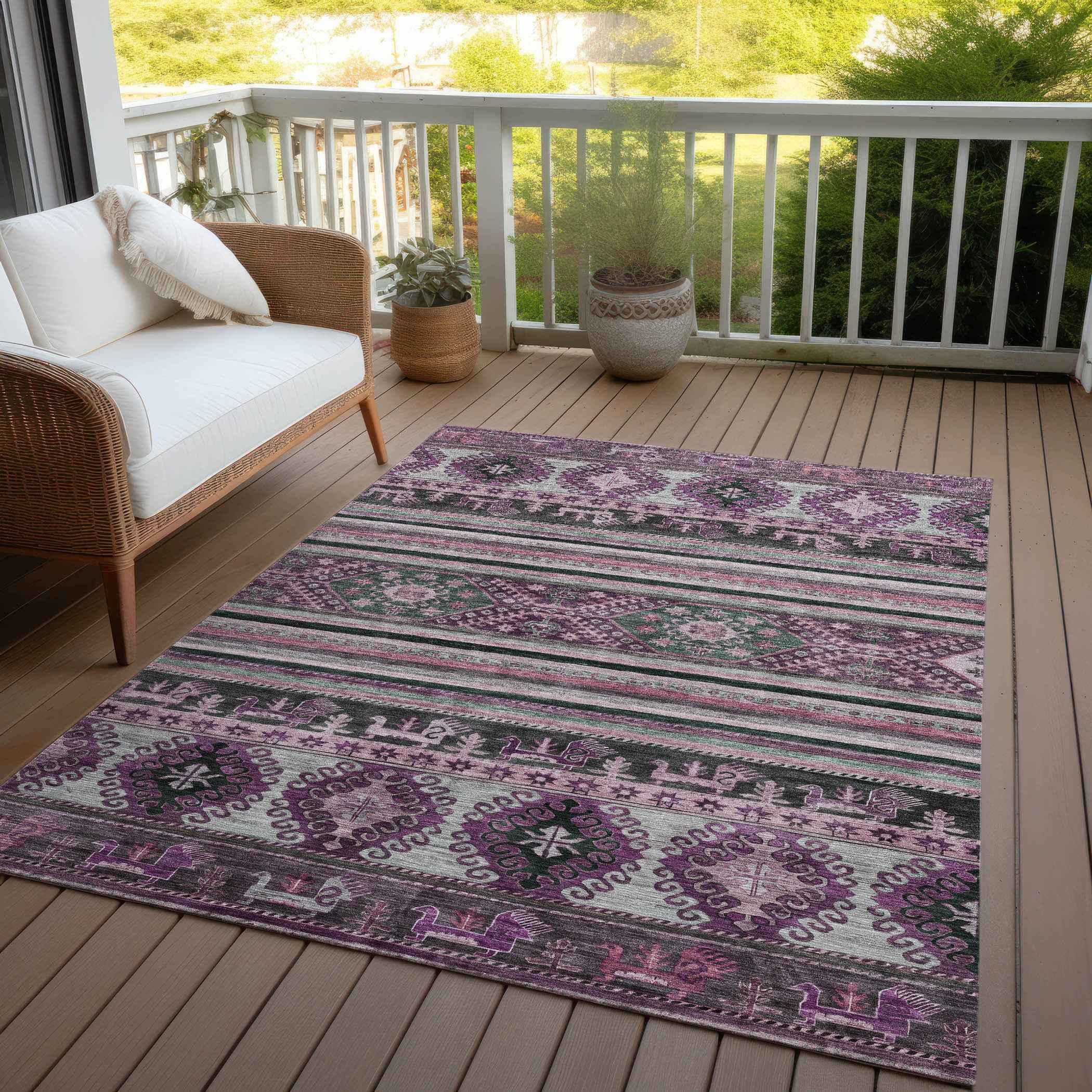 3' X 5' Purple Plum And Gray Tribal Washable Indoor Outdoor Area Rug