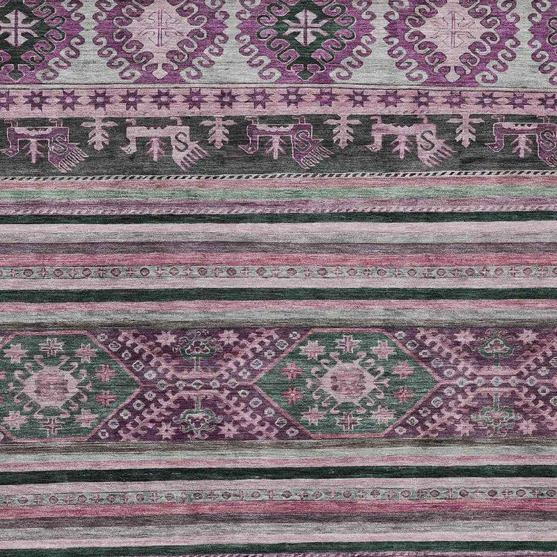 3' X 5' Purple Plum And Gray Tribal Washable Indoor Outdoor Area Rug