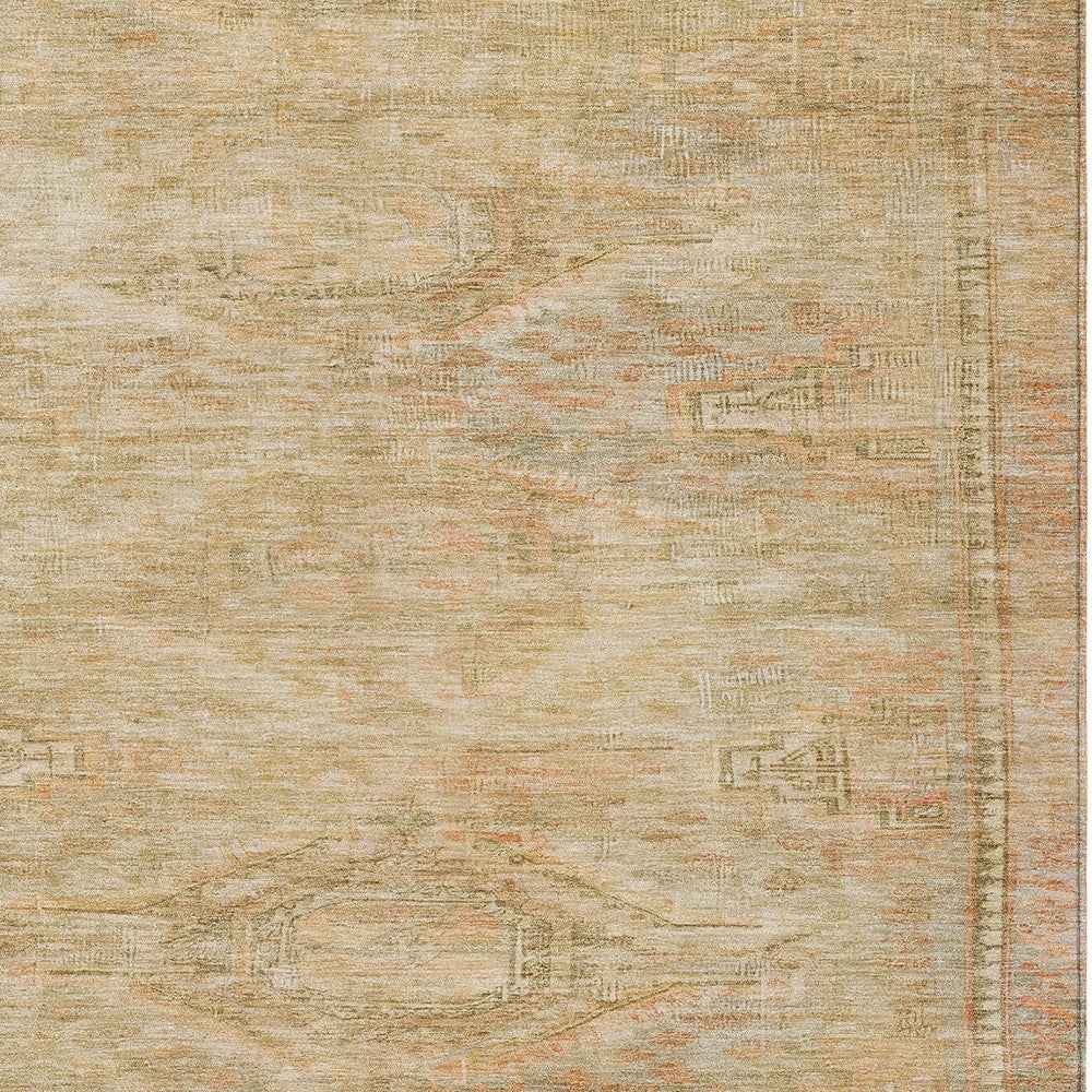 5' X 8' Linen And Wheat Aztec Washable Indoor Outdoor Area Rug