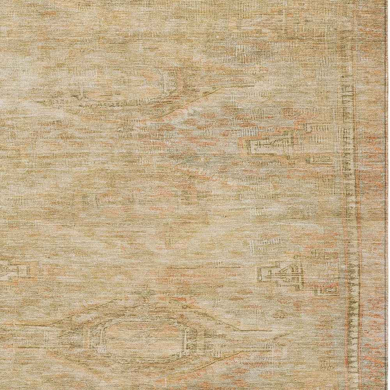 5' X 8' Linen And Wheat Aztec Washable Indoor Outdoor Area Rug