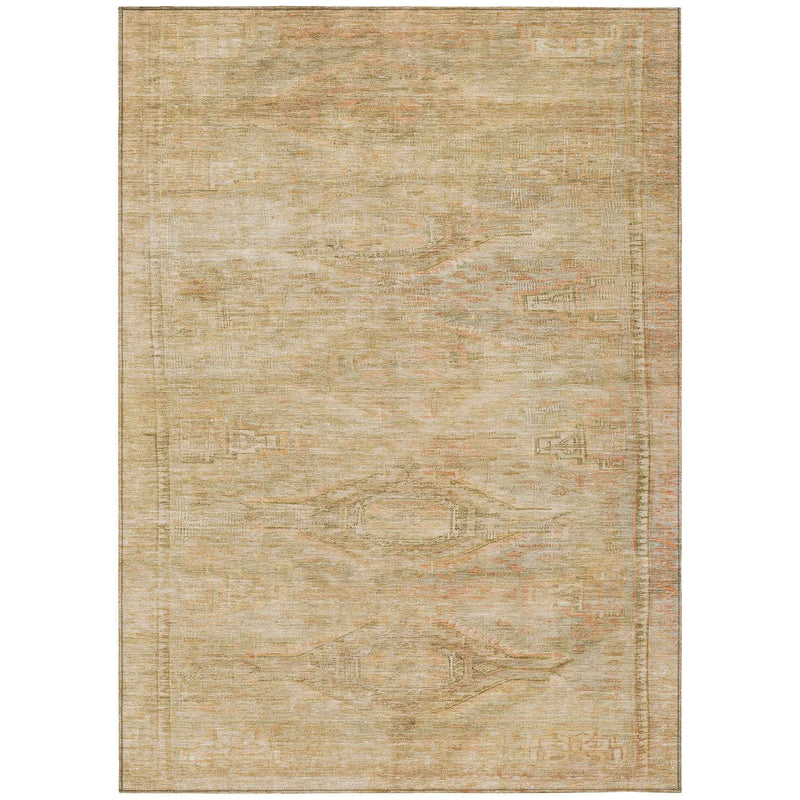 5' X 8' Linen And Wheat Aztec Washable Indoor Outdoor Area Rug