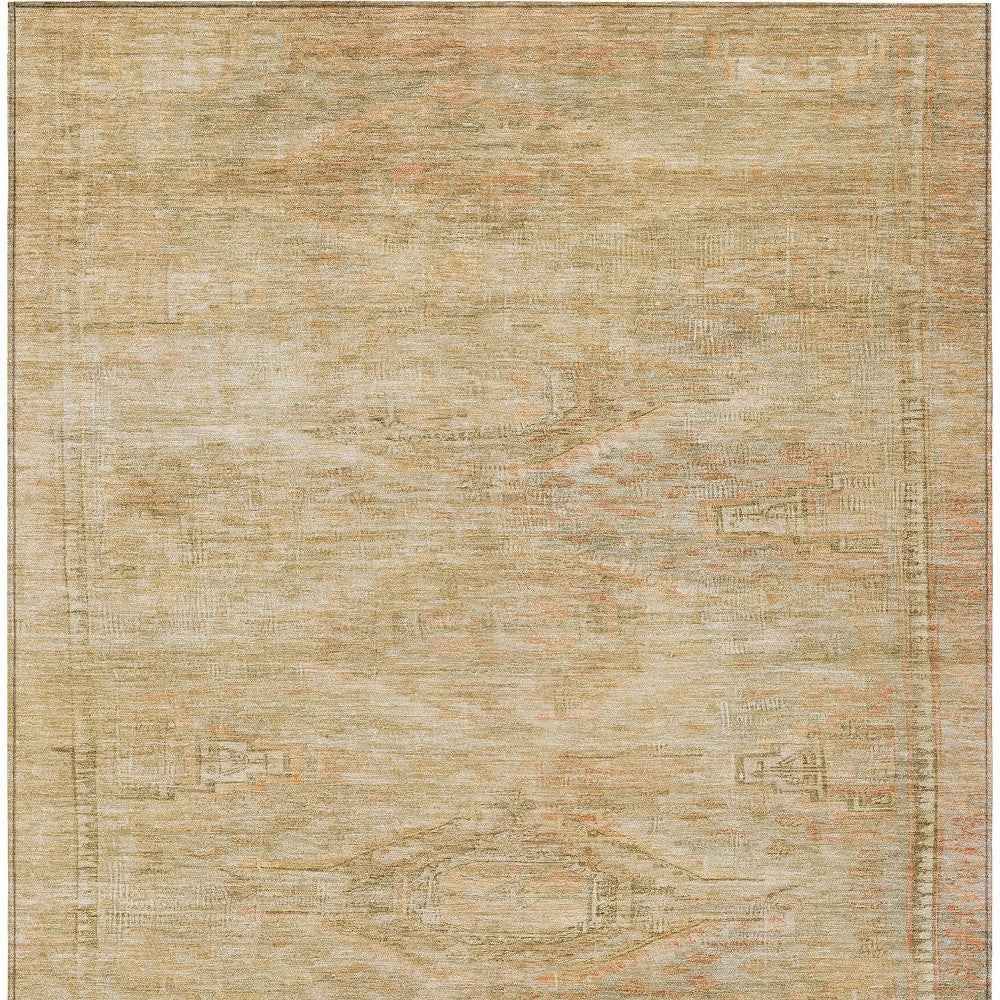 5' X 8' Linen And Wheat Aztec Washable Indoor Outdoor Area Rug