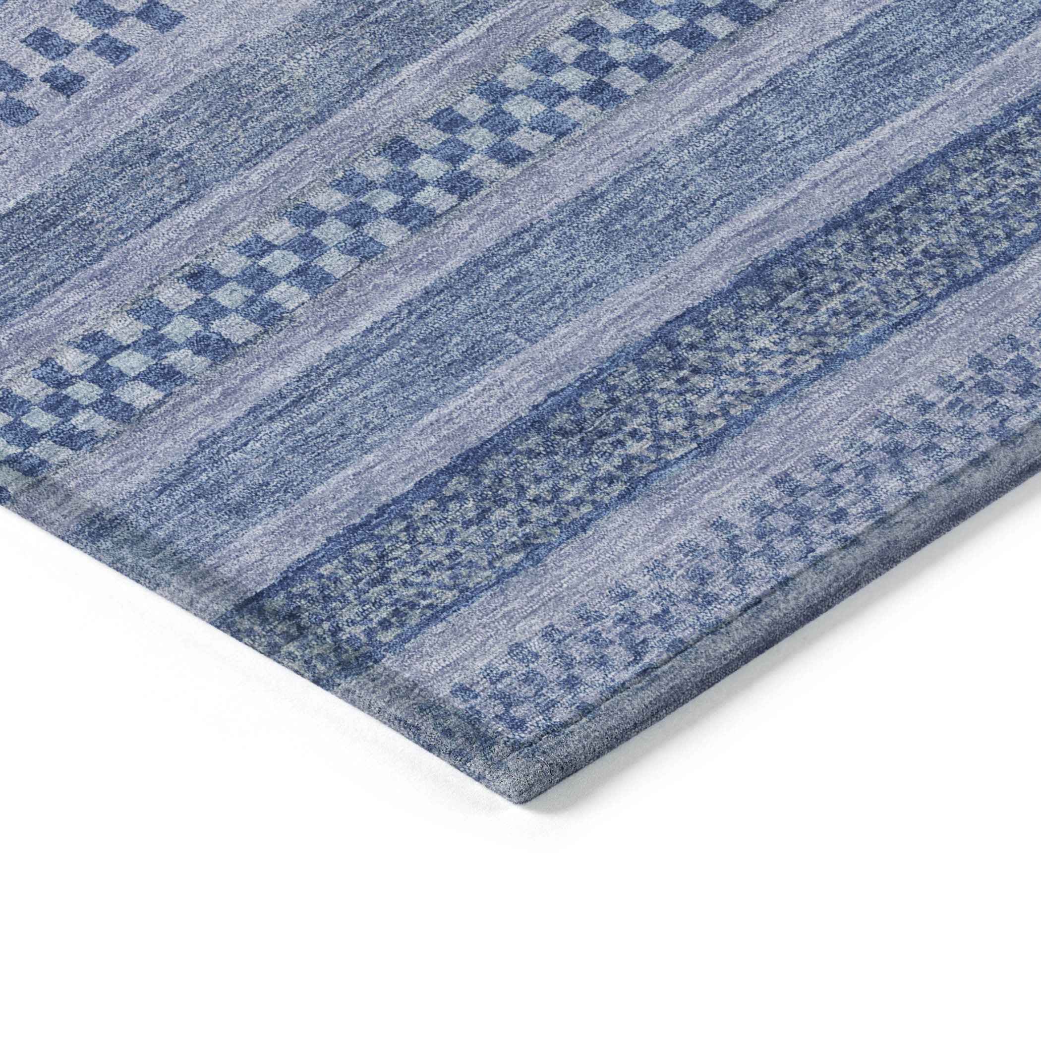3' X 5' Denim Blue And Sky Blue Striped Washable Indoor Outdoor Area Rug