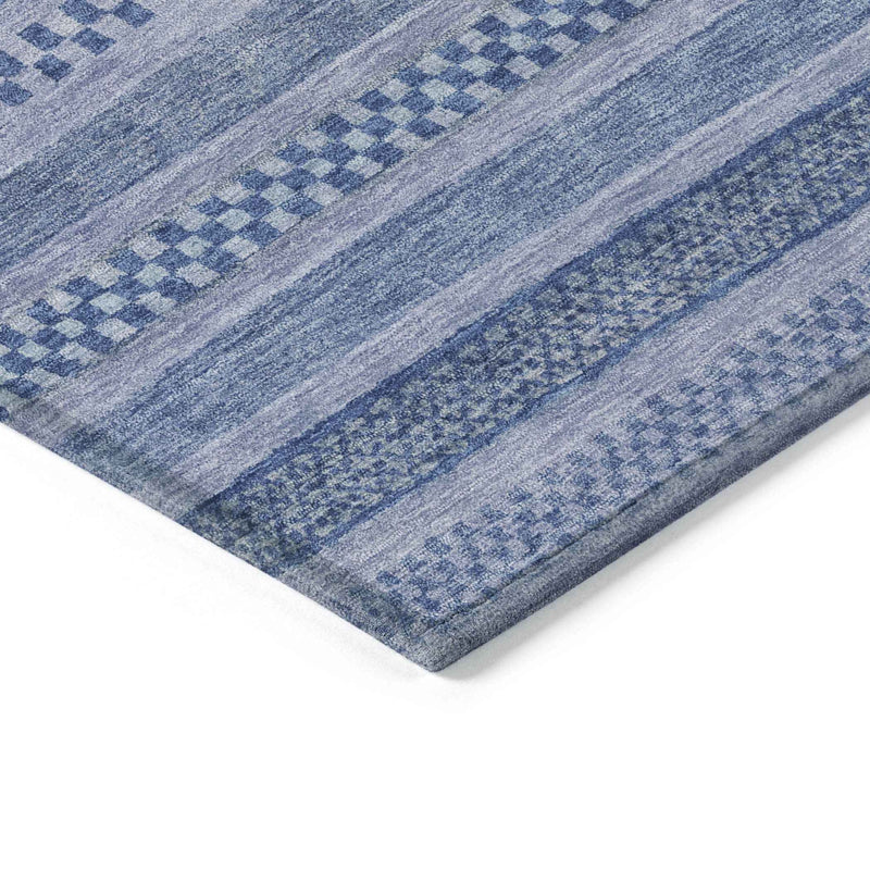 3' X 5' Denim Blue And Sky Blue Striped Washable Indoor Outdoor Area Rug