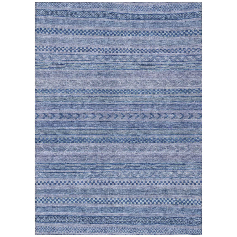 3' X 5' Denim Blue And Sky Blue Striped Washable Indoor Outdoor Area Rug