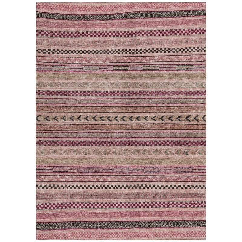 5' X 8' Pink And Taupe Striped Washable Indoor Outdoor Area Rug