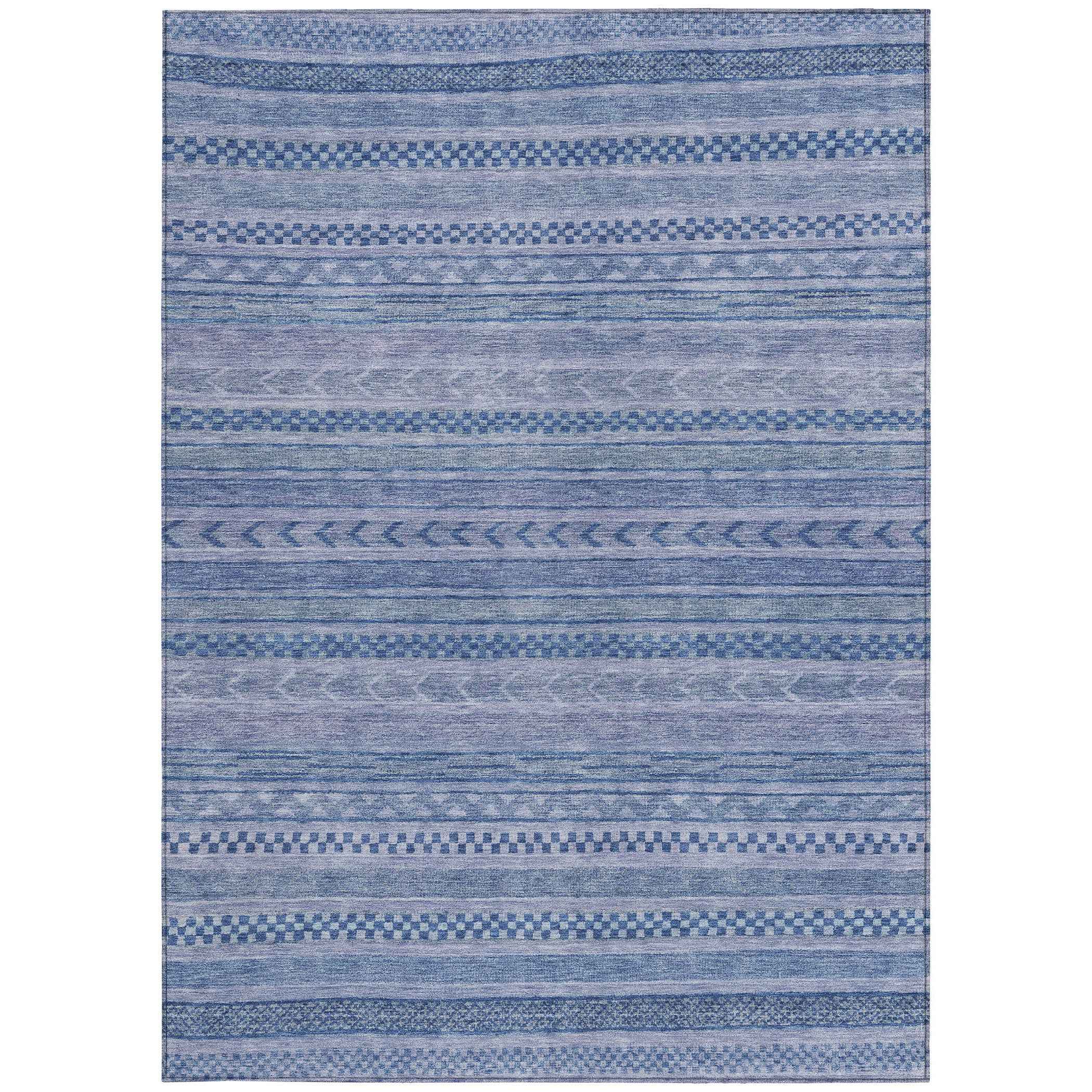 3' X 5' Denim Blue And Sky Blue Striped Washable Indoor Outdoor Area Rug