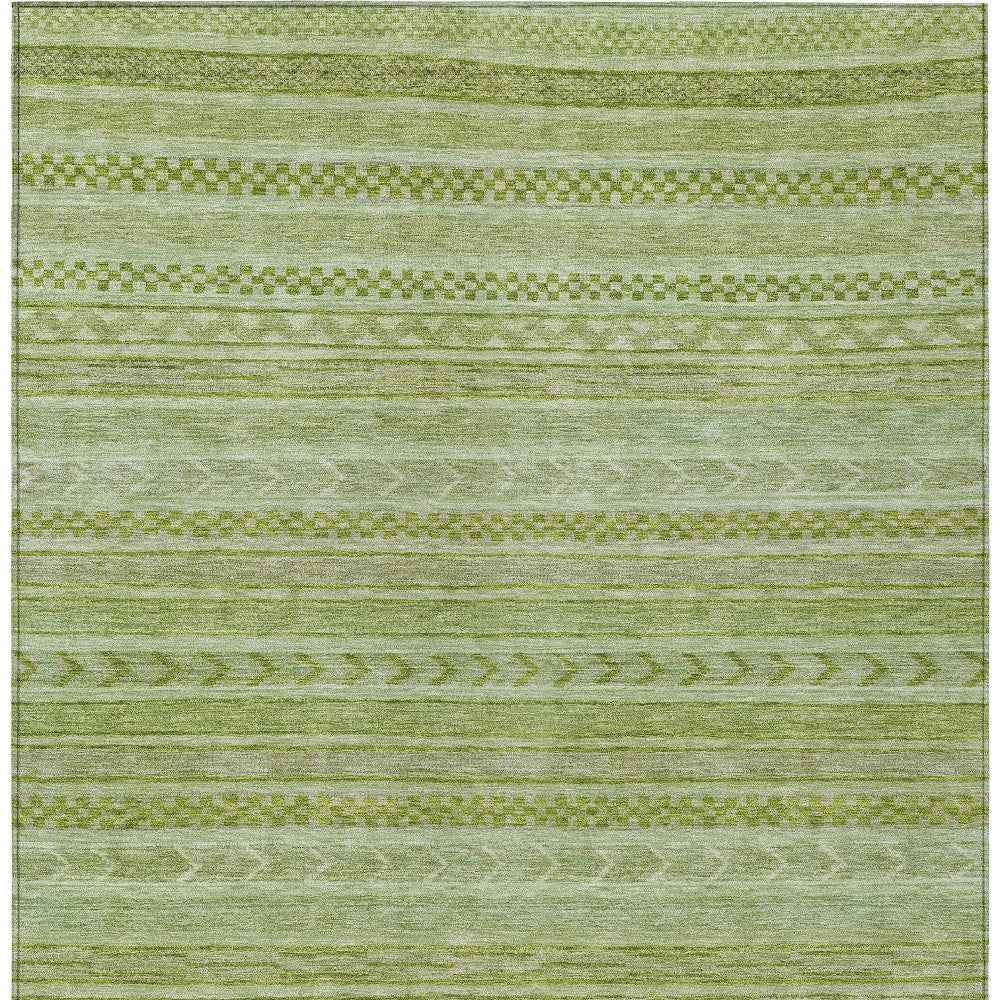 8' X 10' Fern Green And Sage Striped Washable Indoor Outdoor Area Rug