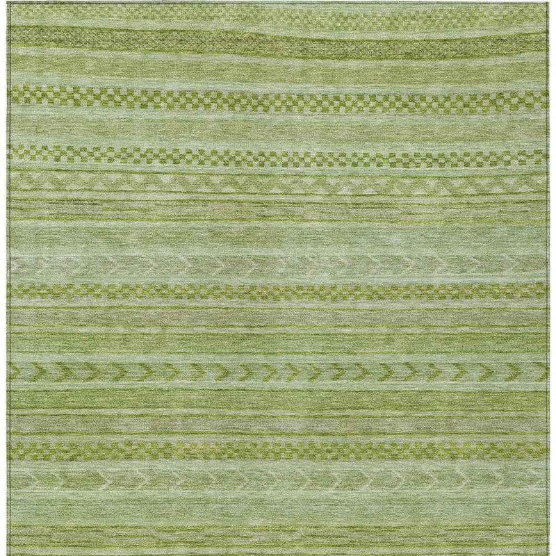 8' X 10' Fern Green And Sage Striped Washable Indoor Outdoor Area Rug