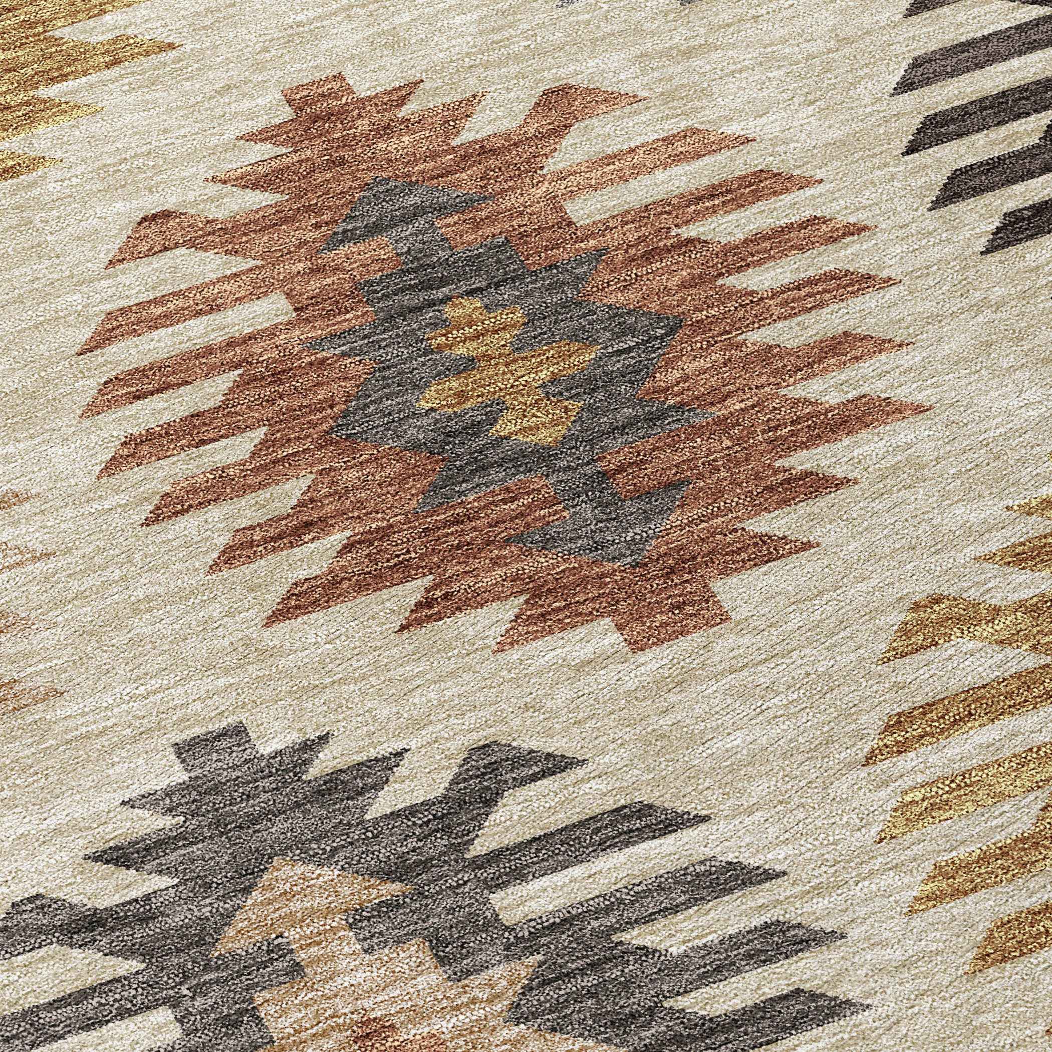 9' X 12' Beige Copper And Gray Southwestern Washable Indoor Outdoor Area Rug