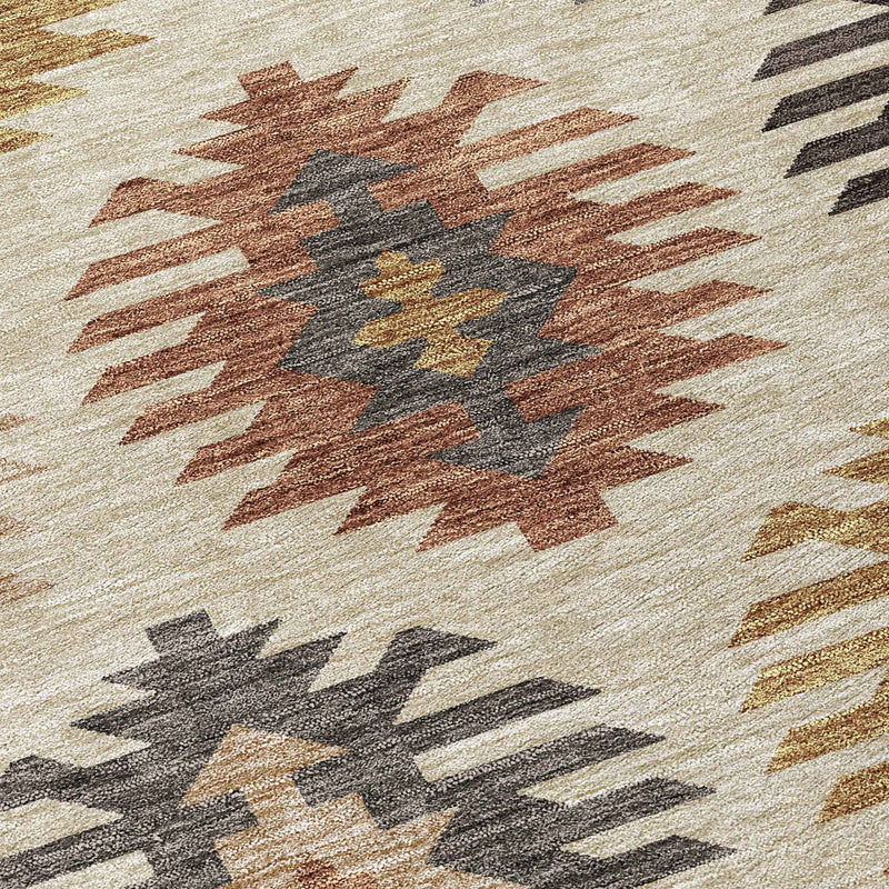 9' X 12' Beige Copper And Gray Southwestern Washable Indoor Outdoor Area Rug