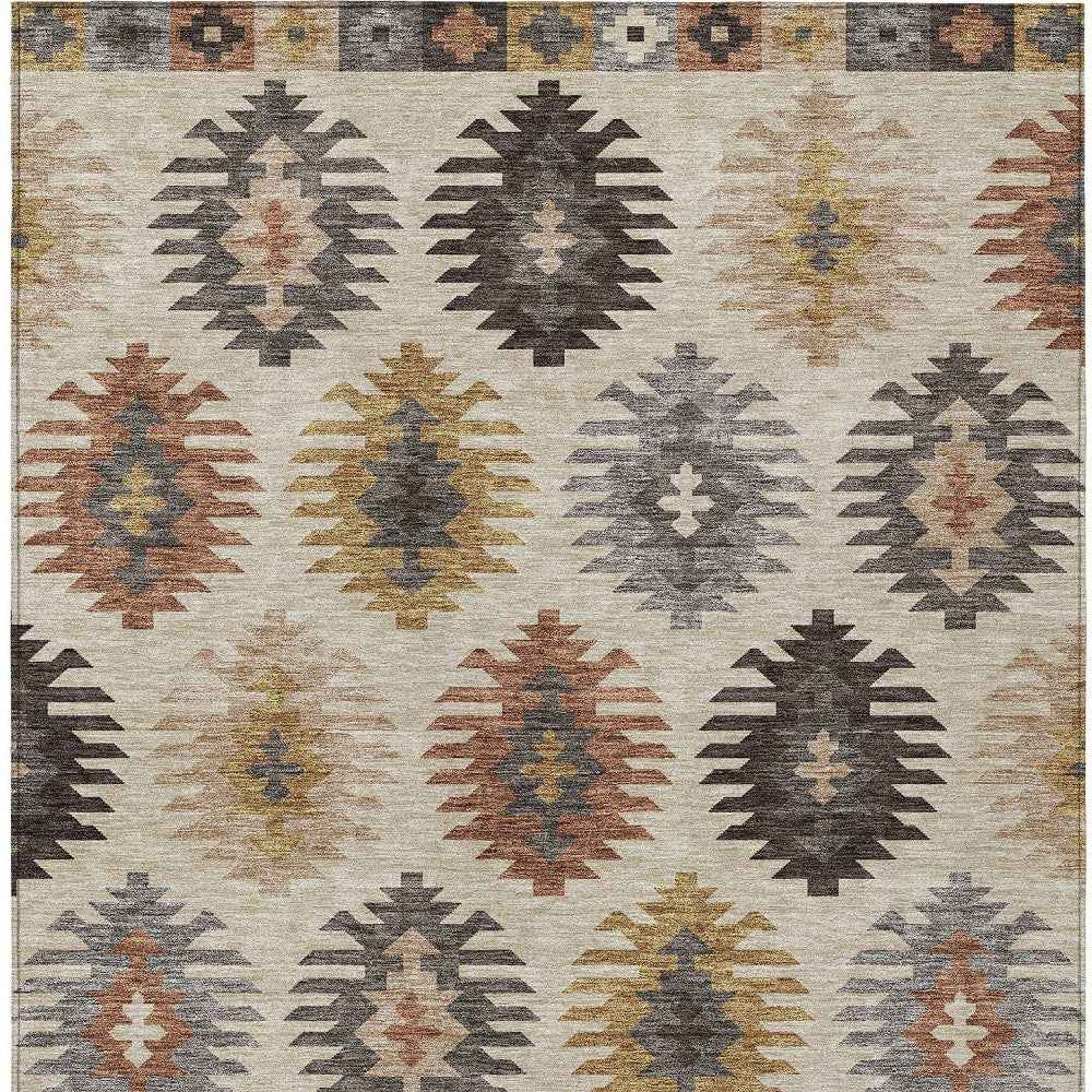 9' X 12' Beige Copper And Gray Southwestern Washable Indoor Outdoor Area Rug