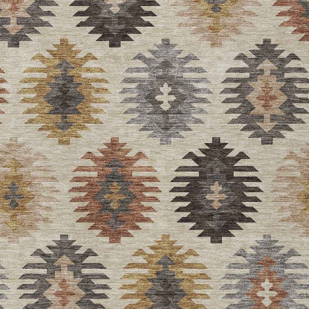 9' X 12' Beige Copper And Gray Southwestern Washable Indoor Outdoor Area Rug
