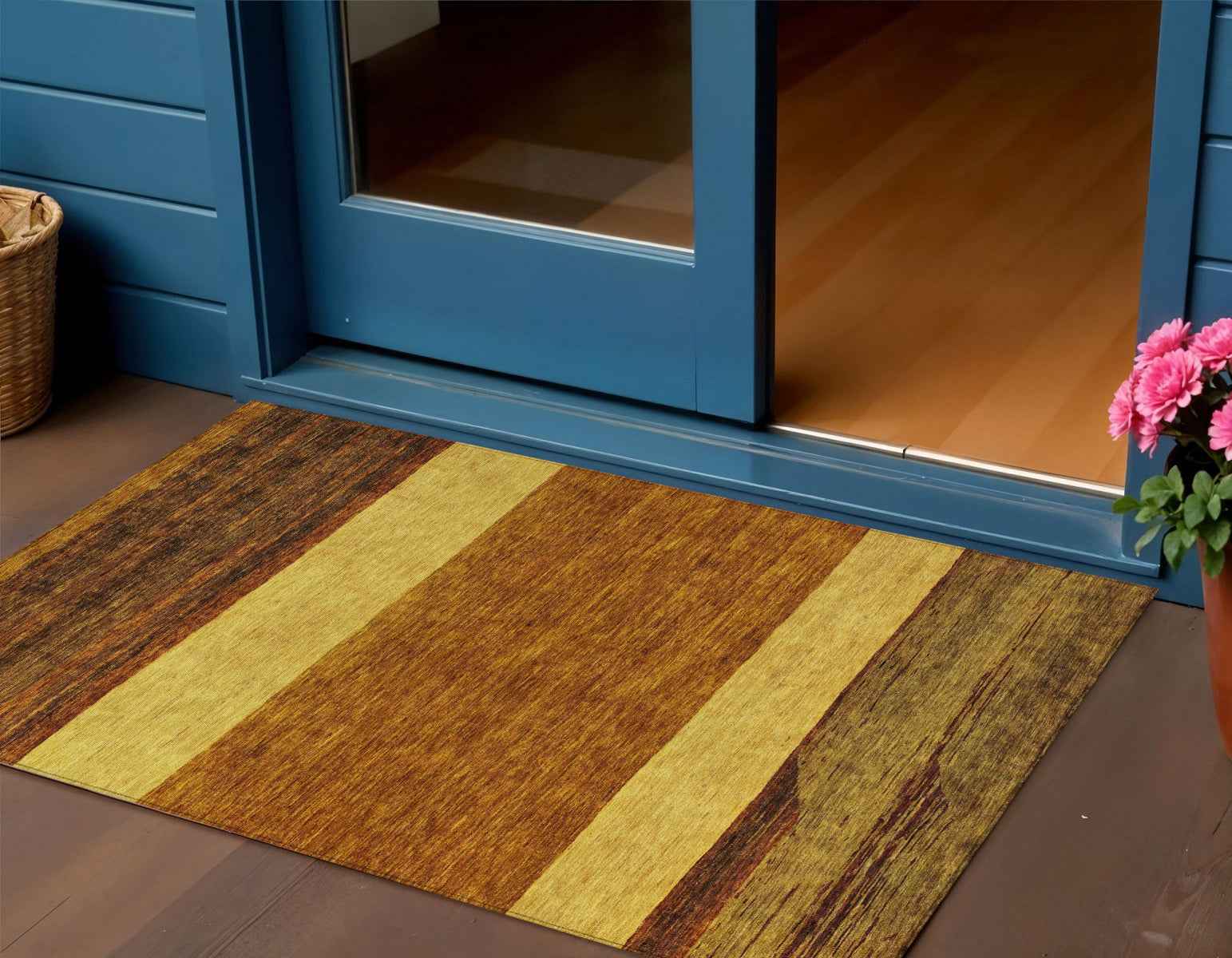 3' X 5' Terra Cotta Gold And Brown Abstract Washable Indoor Outdoor Area Rug