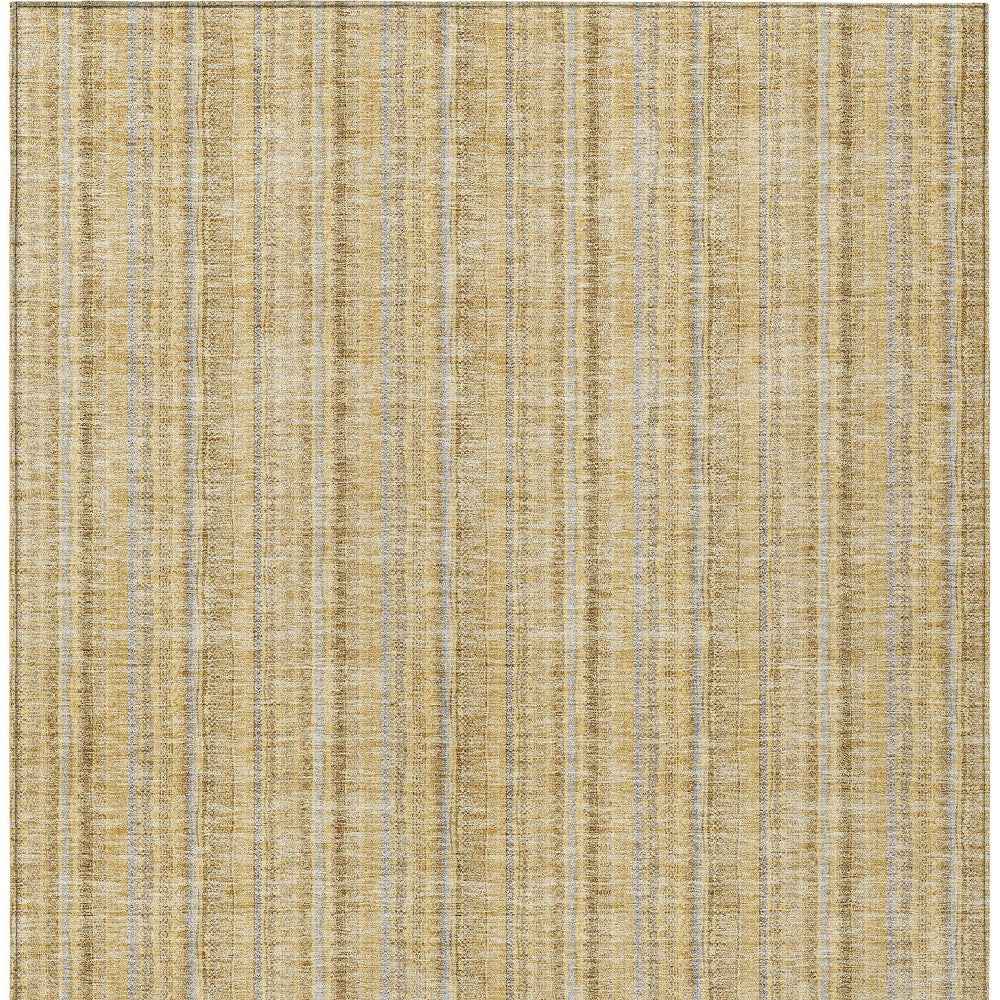 9' X 12' Wheat Gold And Gray Striped Washable Indoor Outdoor Area Rug