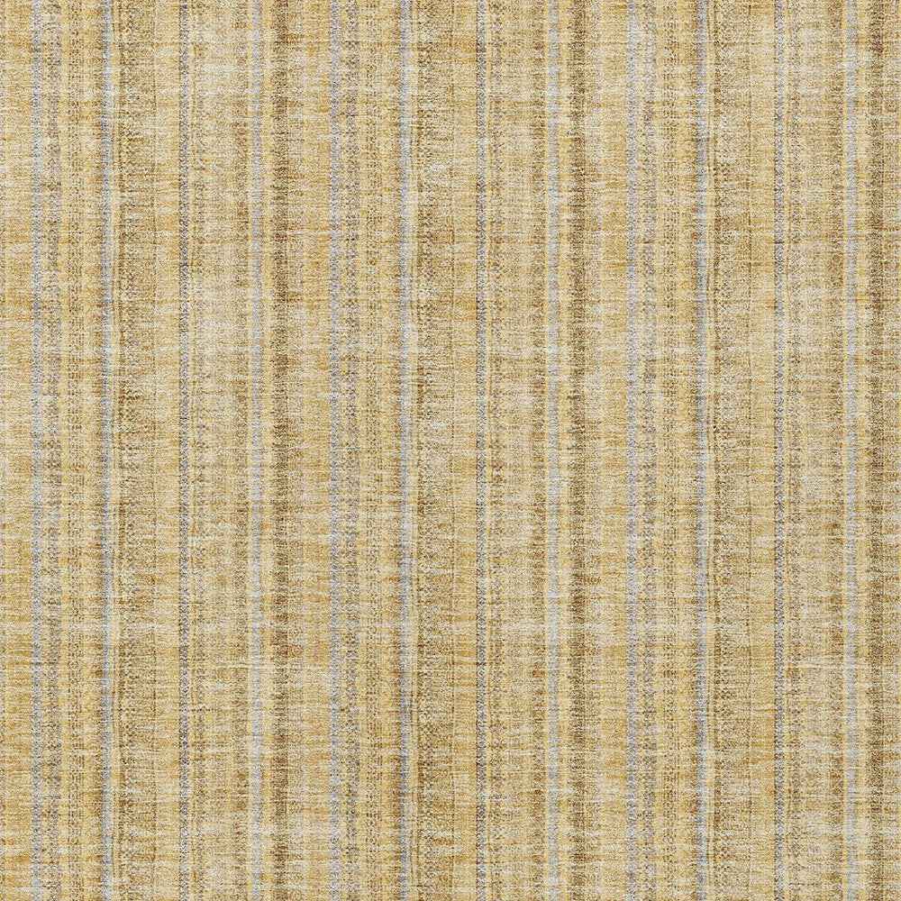 9' X 12' Wheat Gold And Gray Striped Washable Indoor Outdoor Area Rug
