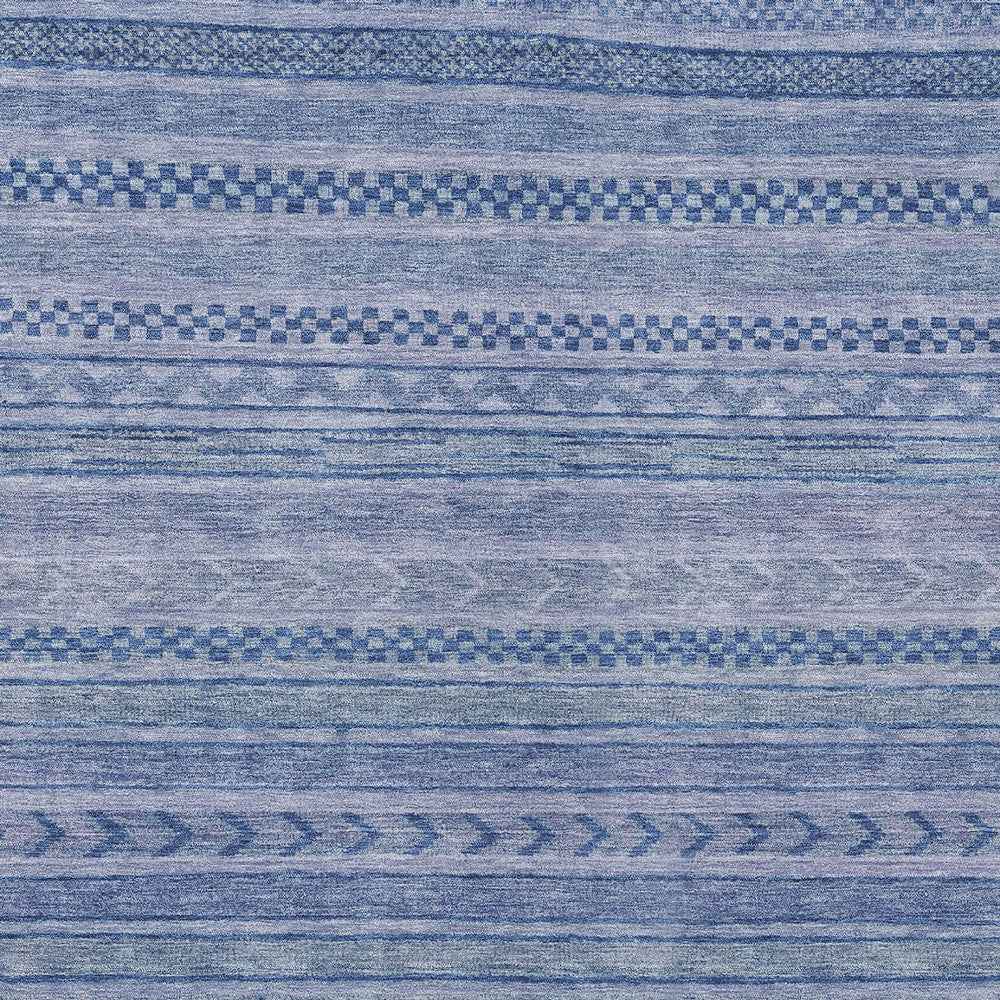 9' X 12' Denim Blue And Sky Blue Striped Washable Indoor Outdoor Area Rug