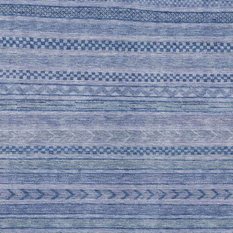 9' X 12' Denim Blue And Sky Blue Striped Washable Indoor Outdoor Area Rug