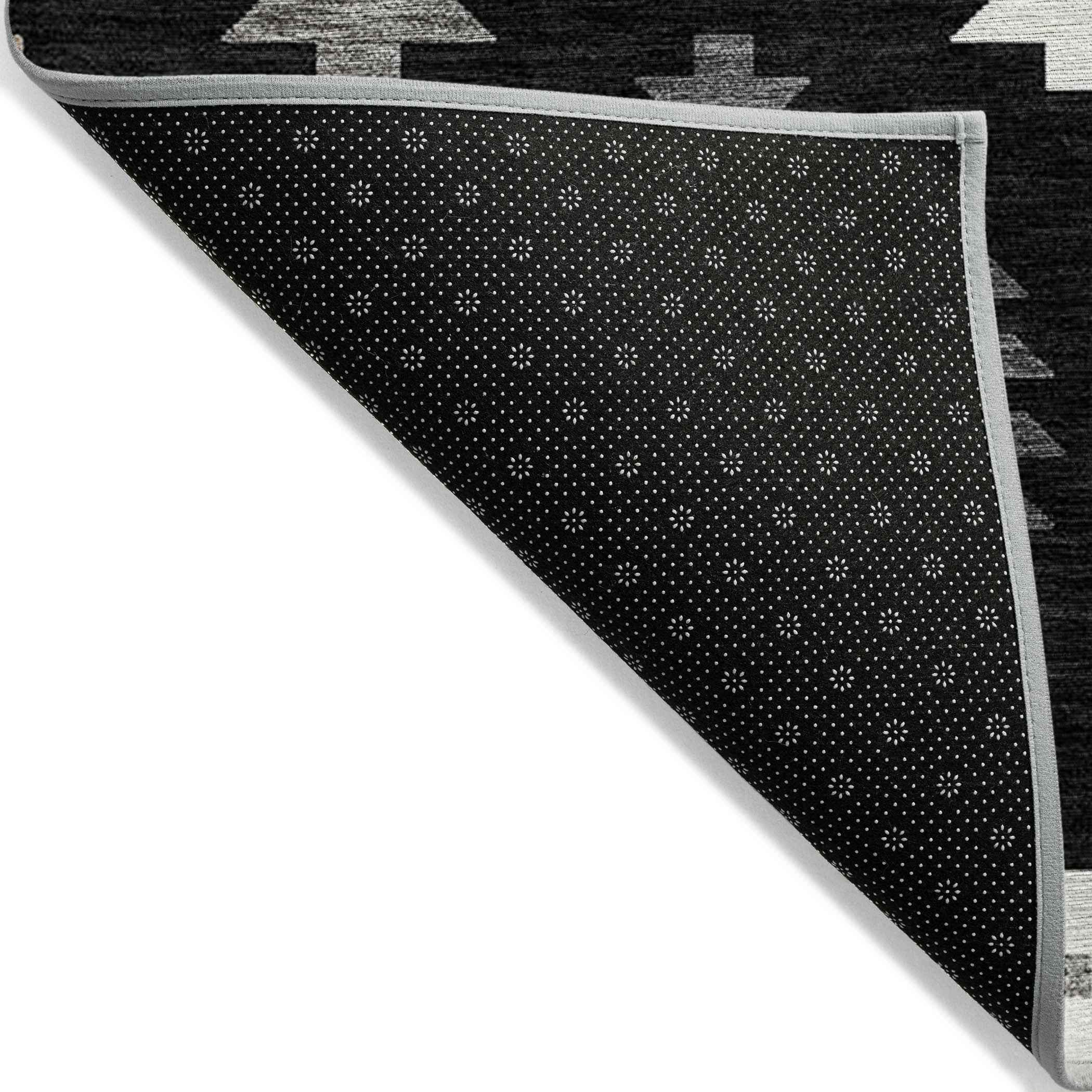 8' X 10' Black Ivory And Taupe Southwestern Washable Indoor Outdoor Area Rug