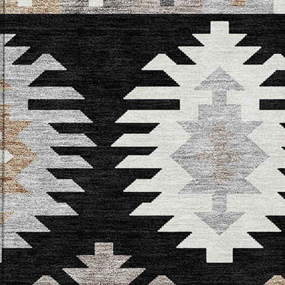 8' X 10' Black Ivory And Taupe Southwestern Washable Indoor Outdoor Area Rug