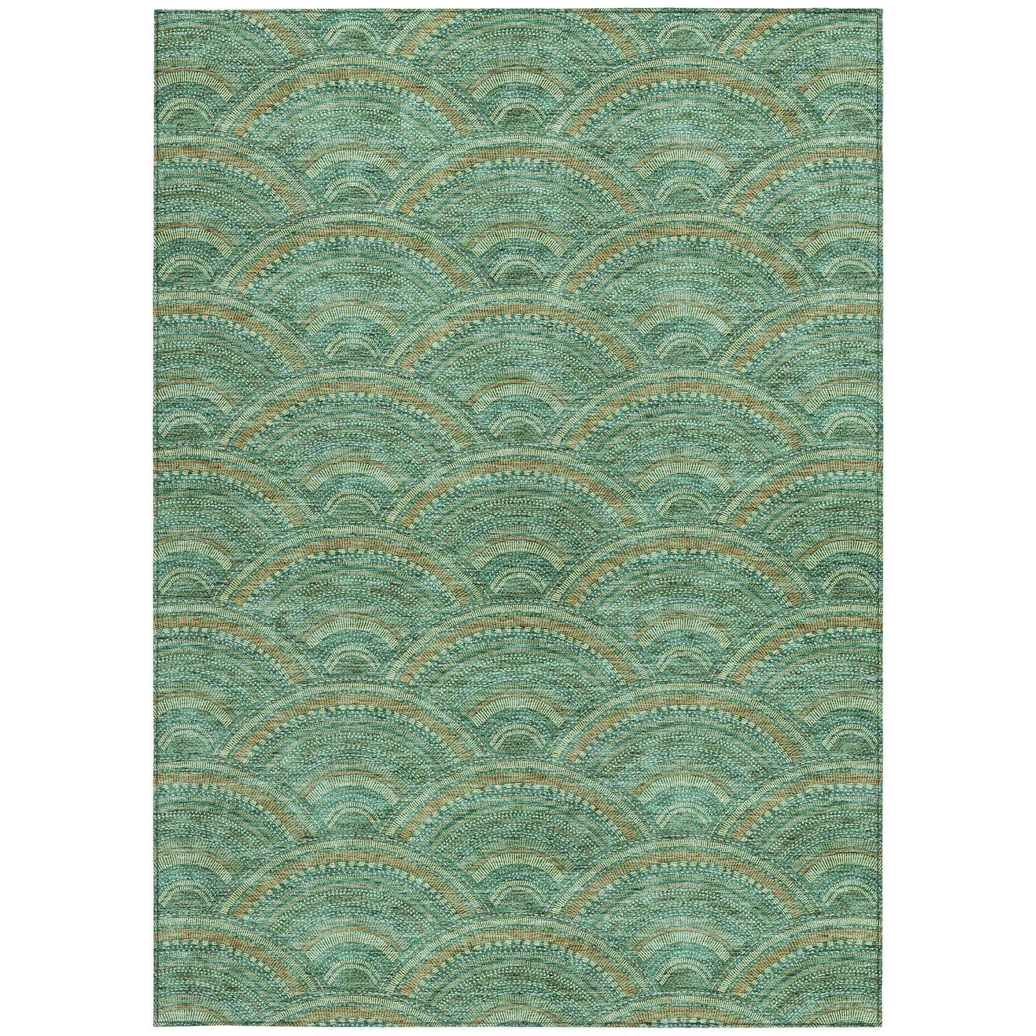 9' X 12' Sage Fern Green And Peach Geometric Washable Indoor Outdoor Area Rug