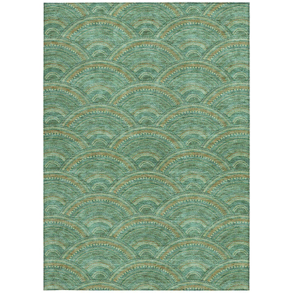 9' X 12' Sage Fern Green And Peach Geometric Washable Indoor Outdoor Area Rug