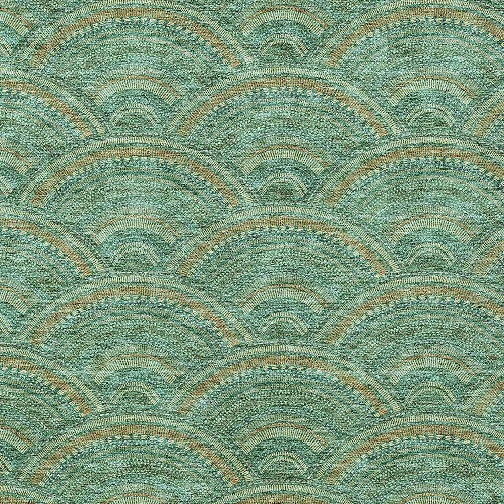 9' X 12' Sage Fern Green And Peach Geometric Washable Indoor Outdoor Area Rug