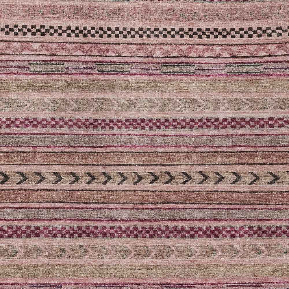 8' X 10' Pink And Taupe Striped Washable Indoor Outdoor Area Rug
