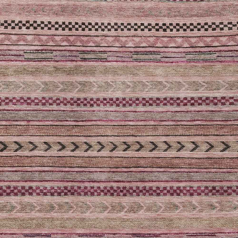 8' X 10' Pink And Taupe Striped Washable Indoor Outdoor Area Rug