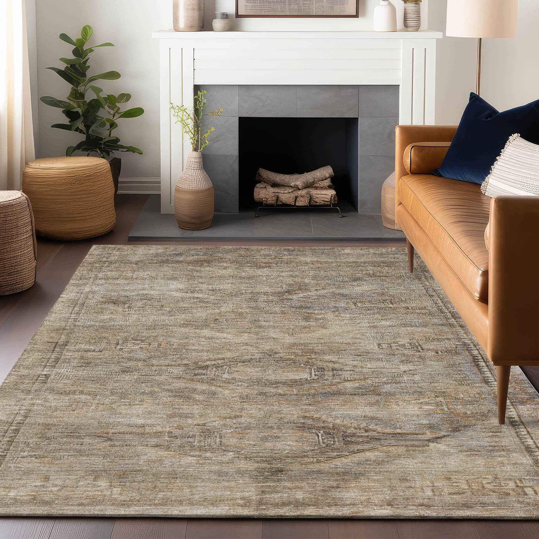 8' X 10' Brown And Taupe Aztec Washable Indoor Outdoor Area Rug