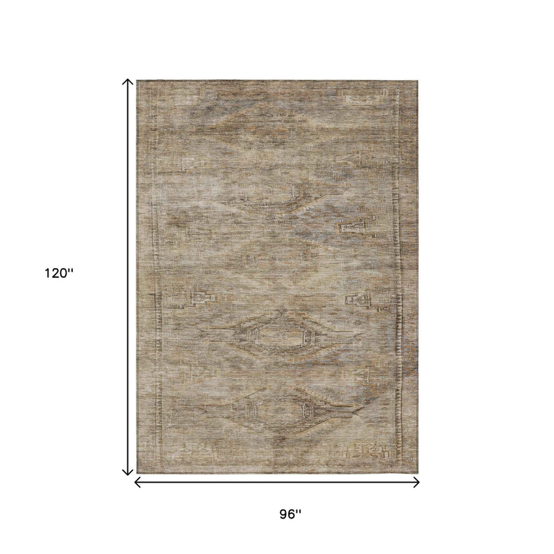 8' X 10' Brown And Taupe Aztec Washable Indoor Outdoor Area Rug