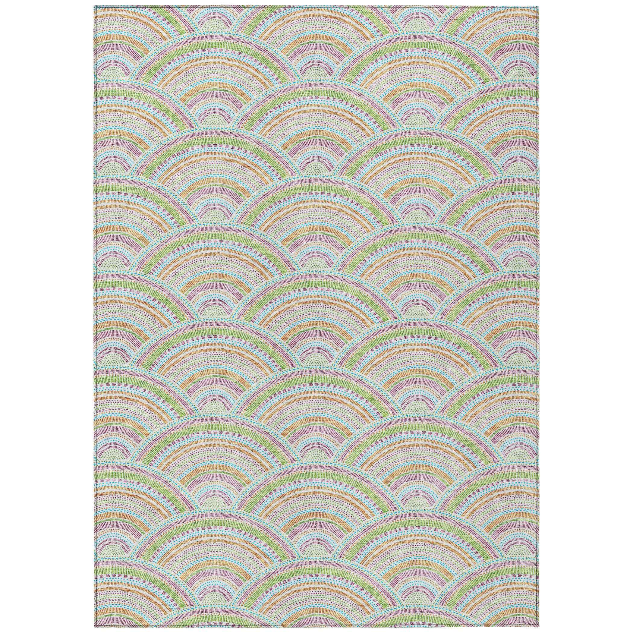 8' X 10' Pearl Orange And Purple Geometric Washable Indoor Outdoor Area Rug