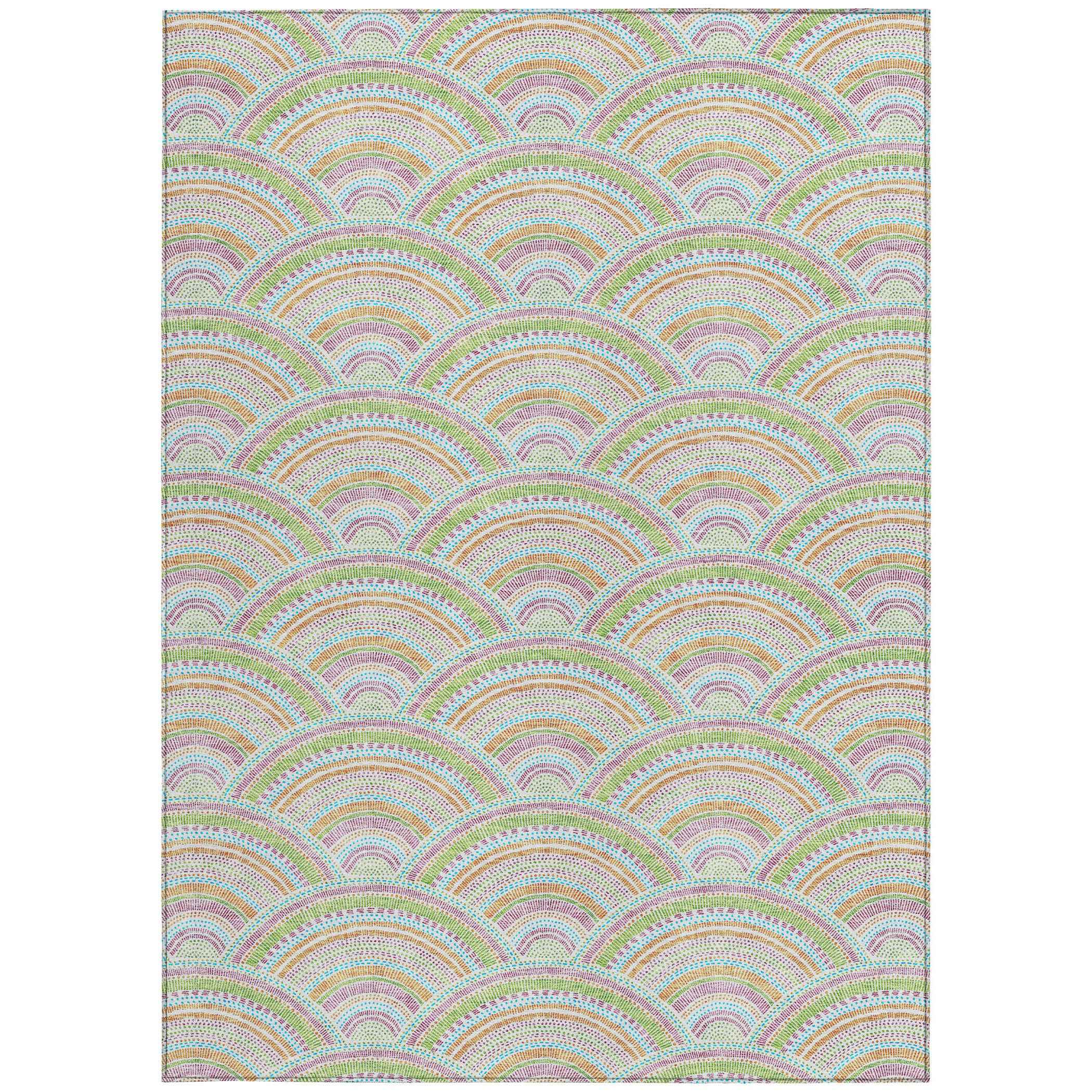 8' X 10' Pearl Orange And Purple Geometric Washable Indoor Outdoor Area Rug