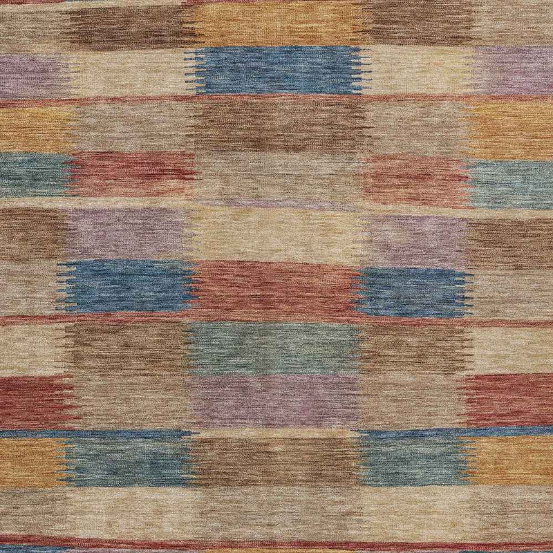 3' X 5' Beige Blue And Gold Striped Washable Indoor Outdoor Area Rug