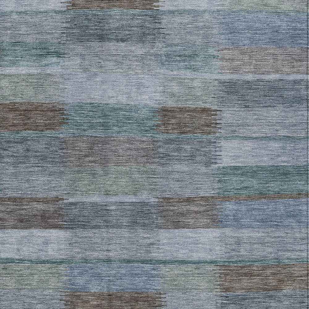 8' X 10' Blue Denim Blue And Brown Striped Washable Indoor Outdoor Area Rug