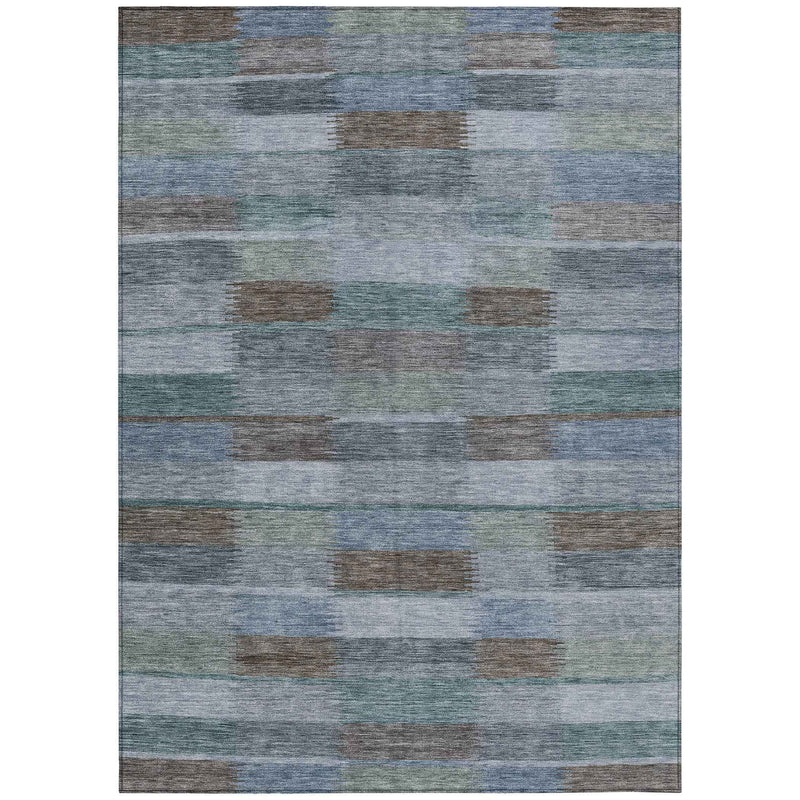 8' X 10' Blue Denim Blue And Brown Striped Washable Indoor Outdoor Area Rug
